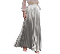 Plisseerock Damen Lang A Linie Satin Rock Damen Elegant Hochzeit | Festlich Faltenrock Maxi mit Gummizug Langer Röcke Sommer Plissee Maxirock Skirt Long Sommerrock Leicht und Luftig Damenrock