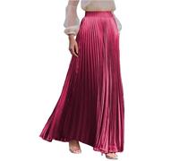 Plisseerock Damen Lang A Linie Satin Rock Damen Elegant Hochzeit Maxi Faltenrock Mit Gummizug Langer Röcke Sommer Maxirock Festlich Damenrock Plissee Sommerrock Leicht Und Luftig Skirt Long