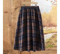 Plisseerock in Große Größen für Damen im Country-Lässig-Stil mit elastischem Bund, Winterbekleidung für Damen, karierter Rock, Damen Tartan Rock, lang