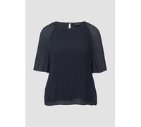 Kurzarmbluse S.OLIVER BLACK LABEL, Damen, Gr. 38, blau, Obermaterial: 100% Polyester. Futter: 100% Viskose, unifarben, Strukturmuster, casual, regular fit taillenbedeckt, U-Boot-Ausschnitt, Kurzarm, B