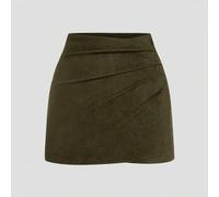 Plissierter asymmetrischer Reißverschluss Dekor Minirock in Wildlederoptik, minimalistischer Stil für den Alltag, Herbst/Winter