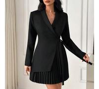 Plissierter Blazer-Kleid, Wickeldesign vorne, Taillenbanddetail, taillierter Passform, Langarm-Stil, weiches Crêpe-Gewebe, eleganter Abendlook, zeitlo
