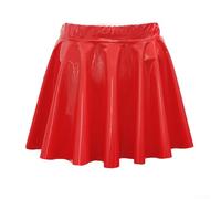 Plissierter kurzer Rock für Damen aus PVC-Leder, ausgestellt, A-Linie, Mode für Tanzveranstaltungen (M Rot)