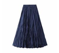 Plissierter Maxirock, elastisch, hohe Taille, Retro, knisternd, Midi-Rock, elegant, Sommer, lässig, figurbetont, einfarbig, für Abend, besondere Anlässe, Urlaub, dunkelblau, Einheitsgröße