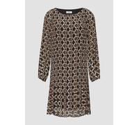 Plissiertes Chiffonkleid mit Puffärmeln 46 mehrfarbig|schwarz