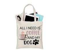PLITI All I Need Is Coffee And My Dog Tragetasche Hundeliebhaber Geschenk Kaffeeliebhaber Geschenk Hund Mutter Geschenk Hund Besitzer wiederverwendbar Einkaufstasche, Coffee Dog Need Tgu, medium