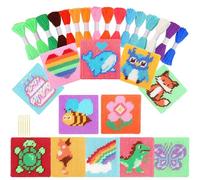 Pllieay 12in1 Kreuzstich Anfänger Set Kinder Stickerei Kit enthält 12 Stück Kunststoff Mesh Canvas, 16 Garne, 6 Webenadeln, Nadelspitzen Starter Kit Nähen Set mit Anleitung