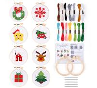 Pllieay 8PCS Stickrahmen Set für Anfänger mit niedlichen Weihnachtsmotiven & 14 farbigen Stickgarnen - Einfaches & spaßiges Sticken für Kinder, ideal für Bastelprojekte und Weihnachtsdekoration