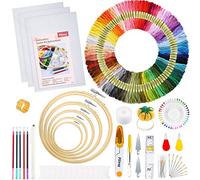 Pllieay Stickerei Set, Embroidery Kit mit Anleitung, 5 Bambus-Stickrollen, 100 Stickgarn, 3 Aida-Tücher und Kreuzstich-Werkzeug-Set zum Nähen, Sticken Set Erwachsene
