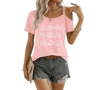 PLMOKEN Schulterfreies Oberteil Damen - Lockere Tshirt Damen Sommer Casual