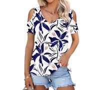 PLMOKEN Sommer T-Shirt Damen Blusenshirt V-Ausschnitt Trägerloses Oberteil Elegantes Top Blusentop