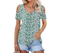 PLMOKEN Sommer T-Shirt Damen Blusenshirt V-Ausschnitt Trägerloses Oberteil Elegantes Top Blusentop
