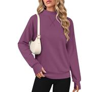 PLMOKEN Sweatshirt Damen Stehkragen Pullover Locker Langarmshirt | Kreuzförmige Naht am Kragen,Ärmel mit Daumenlöchern,Oversize Longpullover,Herbst Sweatpullover,Oberteile Lässig für Leggings