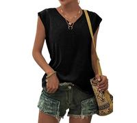 PLMOKEN T-Shirt Sommer Tank Top Damen - Ärmelloses Blusenshirt V Ausschnitt Blusen Shirts Oberteile Offset Bedrucktes Top