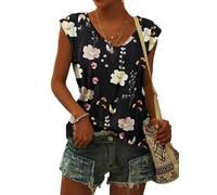 PLMOKEN T-Shirt Sommer Tank Top Damen - Ärmelloses Blusenshirt V Ausschnitt Blusen Shirts Oberteile Offset Bedrucktes Top