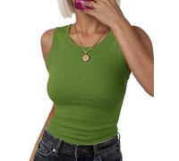 PLMOKEN Top Damen Sommer Ärmellos Slim Fit Rundhals Tank Tops Gerippt Bluse | Figurbetontes Tanktop für Frauen. Ärmelloses, geripptes Top - ideale Oberteile für Damen im Sommer