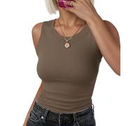 PLMOKEN Top Damen Sommer Ärmellos Slim Fit Rundhals Tank Tops Gerippt Bluse | Figurbetontes Tanktop für Frauen. Ärmelloses, geripptes Top - ideale Oberteile für Damen im Sommer