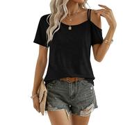 PLMOKEN Tshirt Damen Sommer Schulterfreies Oberteil Damen Lockere Casual Bluse Kurzarm Tops Asymmetrisches Ausschnitt T-Shirt One Shoulder Tunika