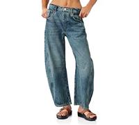 PLNOTME Damen Baggy Boyfriend Jeans Vintage Wide Leg Mid Rise Barrel Denim Ankle Pants, Blau/Grün, 44