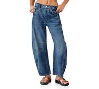 PLNOTME Damen Baggy Boyfriend Jeans Vintage Wide Leg Mid Rise Barrel Denim Ankle Pants, Marineblau, 38