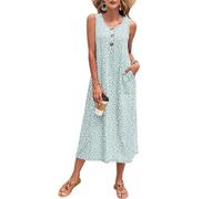 PLOKNRD Damen Sommerkleid Lang Ärmelloses Strandkleid mit Taschen, GnH, XL