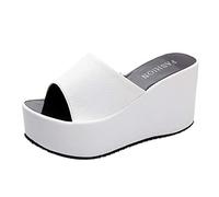 Plot Damen Pantoletten mit Keilabsatz Sommer Bequeme Leder Plateau Pantoletten Sandalen Sandaletten Wedges Schuhe