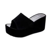 Plot Damen Pantoletten mit Keilabsatz Sommer Bequeme Leder Plateau Pantoletten Sandalen Sandaletten Wedges Schuhe