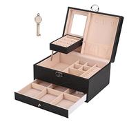 plplaaoo Schmuck-Aufbewahrungsbox, PU-Leder, großes Fassungsvermögen, wasserdicht, staubdicht, Schmuck-Organizer-Etui für Frauen und Mädchen, Geschenk für den Heimgebrauch (Schwarz)