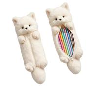 Plüsch-Federmäppchen Fuchs, Kuschelweiches Mäppchen für Mädchen & Jungen | 32 x 15 x 9 cm, Pencil case with sturdy zip, pencil case for boys, girls, teenagers, adults, weiß