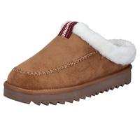 Plüsch Hausschuhe RIEKER, Damen, Gr. 39, nussbraun, sanftes weiß, Textil, Veloursleder, ethno, Schuhe, Pantoffel, Wohlfühlschuh, Homeslipper mit trendiger Plateausohle (98015048-39) nussbraun, sanftes