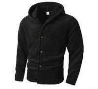 Plüsch Herren Jacke Flanell Kapuze Langarm Warm Homewear(Black S) | Weiches Flanellmaterial, warme Plüschfutterung, praktische Kapuze, bequemer loser Schnitt, ideal für kalte Tage