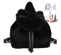 Plüsch-Rucksack mit Schleife, weiche Schultasche für Reisen und Kita, stilvolle Geldbörse mit Reißverschluss, leicht, für Kinder und Damen, ideal zum Einkaufen, Partys und Urlaubsausflüge, Schwarz
