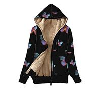 Plüsch Sweatjacke Damen Fleecejacke mit Kapuze Mode Schmetterlings Druck Kapuzenjacke Zip Up Hoodie Langarm Übergangsjacke Gefütterter Fleece Jacke Mantel Winter Warme Sweatshirtjacke Outwear