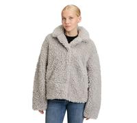 Plüschjacke AMBER & JUNE "Amber & June Damen Plüschjacke mit Stehkragen", Damen, Gr. 44, grau (light stone), Plüsch, Obermaterial: 100% Polyester. Futter: 100% Polyester., Basic, gerade, Jacken (68395