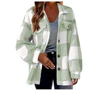 Plüschjacke Damen Karierte Hemdjacke Knöpfen Wintermantel Große Größen Fleecejacke Warme Teddyjacke Kuscheljacke Shacket Teddyfleece Jacke Winter Karohemd WinterjackeMantel die discounter