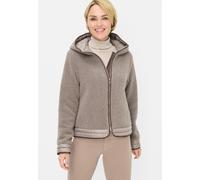 Plüschjacke FUCHS SCHMITT "Plüschjacke", Damen, Gr. 48, stein, Plüsch, Obermaterial: 100% Polyester, clean, unifarben, regular fit normal, Rundhals, eingesetzt eingefasste Kante, Jacken, mit Kapuze (6