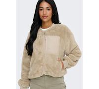 Plüschjacke ONLY "ONLANNA CONTACT LIFE SHORT JACKET CC OTW", Damen, Gr. L, beige (humus), Plüsch, Obermaterial: 100% Polyester, unifarben, regular fit hüftlang, Rippbündchen, Jacken, Brusttasche mit R