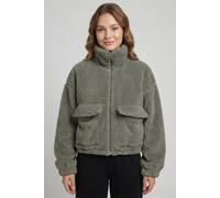 Plüschjacke ONLY "ONLANNA CONTACT LIFE SOL JACKET CC OTW", Damen, Gr. S, grau (smokey olive), Plüsch, Obermaterial: 100% Polyester, unifarben, normal, Jacken, mit aufgesetzten Taschen, weiche Plüschqu