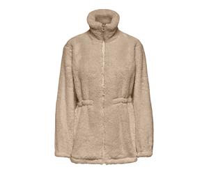 Plüschjacke ONLY "ONLCONTACT COAT CC OTW", Damen, Gr. S, beige (humus), Plüsch, Obermaterial: 100% Polyester, unifarben, normal, Jacken, Kunstfaser, Plüsch (99971609-S) humus
