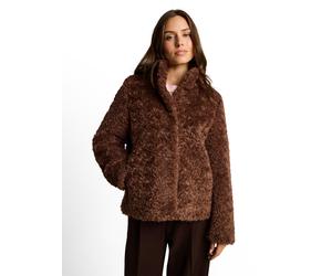 Plüschjacke TOM TAILOR "Regular", Damen, Gr. XL, camel, Plüsch, Obermaterial: 100% Polyester. Futter: 100% Polyester, unifarben, bequem hüftlang, Rundhals, offene Kante, Jacken, Witerjacke / Kuschelja