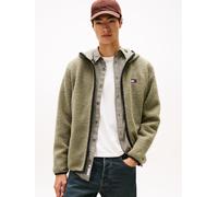 Plüschjacke TOMMY JEANS "TJM REG BADGE TEDDY ZIP TRU EXT", Herren, Gr. XL, utility sage, Sweatware, Obermaterial: 100% Polyester, regular fit normal, Rundhals, eingesetzt mit Gummizug, Jacken, Freizei