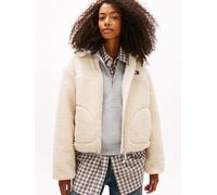 Plüschjacke TOMMY JEANS "TJW TEDDY FABRIC MIX JACKET", Damen, Gr. L (40), ancient weiß, Plüsch, Obermaterial: 100% Polyester, unifarben, regular fit, Jacken (22288732-L) ancient weiß