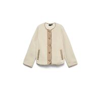 Plüschjacke VERO MODA "VMFRANCESCA TEDDY JACKET NOOS", Damen, Gr. S, weiß (oatmeal detail:trim silber mink), Web, Obermaterial: 100% Polyester, unifarben mit Farbeinsatz, normal, Rundhals, Jacken, Kun