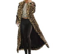 Plüschmantel Damen Lang Winter Warme Faux Langarm Revers Pelzmantel Fellkragen Leopard Warme Lose Kunstpelz Mantel Parka Overcoat Dicke Kunstfell Innenfutter Luxury Flaumig Flowy Sale Angebote