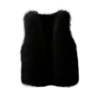 Plüschweste für Damen, Kunstfell, einfarbig, bequem, lässig, offene Vorderseite, ärmellos, dick, warm, Schwarz , XXL