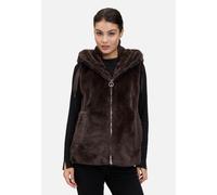 Plüschweste mit Kapuze Dunkelbraun Damen