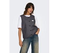 Plüschweste ONLY "ONLBABY LIFE TEDDY VEST PNT CS", Damen, Gr. S, grau (schwarzened pearl detail:vintage batch), Plüsch, Obermaterial: 100% Polyester, unifarben, bequem hüftlang, Rundhals, Westen, Kuns