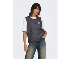 Plüschweste ONLY "ONLBABY LIFE TEDDY VEST PNT CS", Damen, Gr. S, grau (schwarzened pearl detail:vintage batch), Plüsch, Obermaterial: 100% Polyester, unifarben, bequem hüftlang, Rundhals, Westen, Kuns