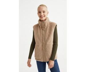 Plüschweste ONLY "ONLBARI LIFE TEDDY WAISTCOAT OTW", Damen, Gr. M, humus, Plüsch, Obermaterial: 100% Polyester, unifarben, normal, Westen, Kunstfaser (57929766-M) humus