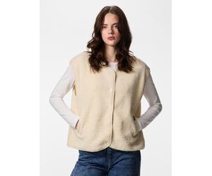 Plüschweste PIECES "PCKATTY TEDDY VEST NOOS BC", Damen, Gr. M, birch, Plüsch, Obermaterial: 100% Polyester, unifarben, normal, V-Ausschnitt, Westen, Kunstfaser (84933049-M) birch